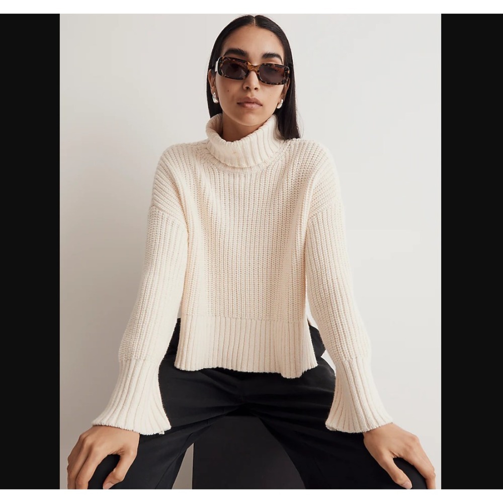 Madewell NEW NWT Womens XXS Ivory White Wide Rib Turtleneck Sweater Solid Kira